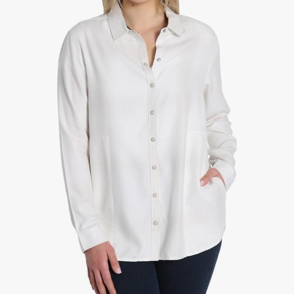 Jachs white long shirt button down with pockets woman size XL  plaid flannel - Picture 5 of 7